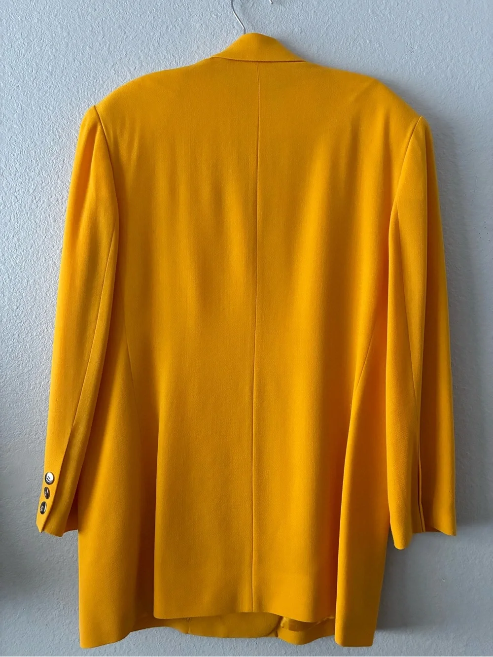 VTG 90s Ellen Tracy 12 Bright YL 💯 Wool Double-Breasted Blazer Silver Buttons